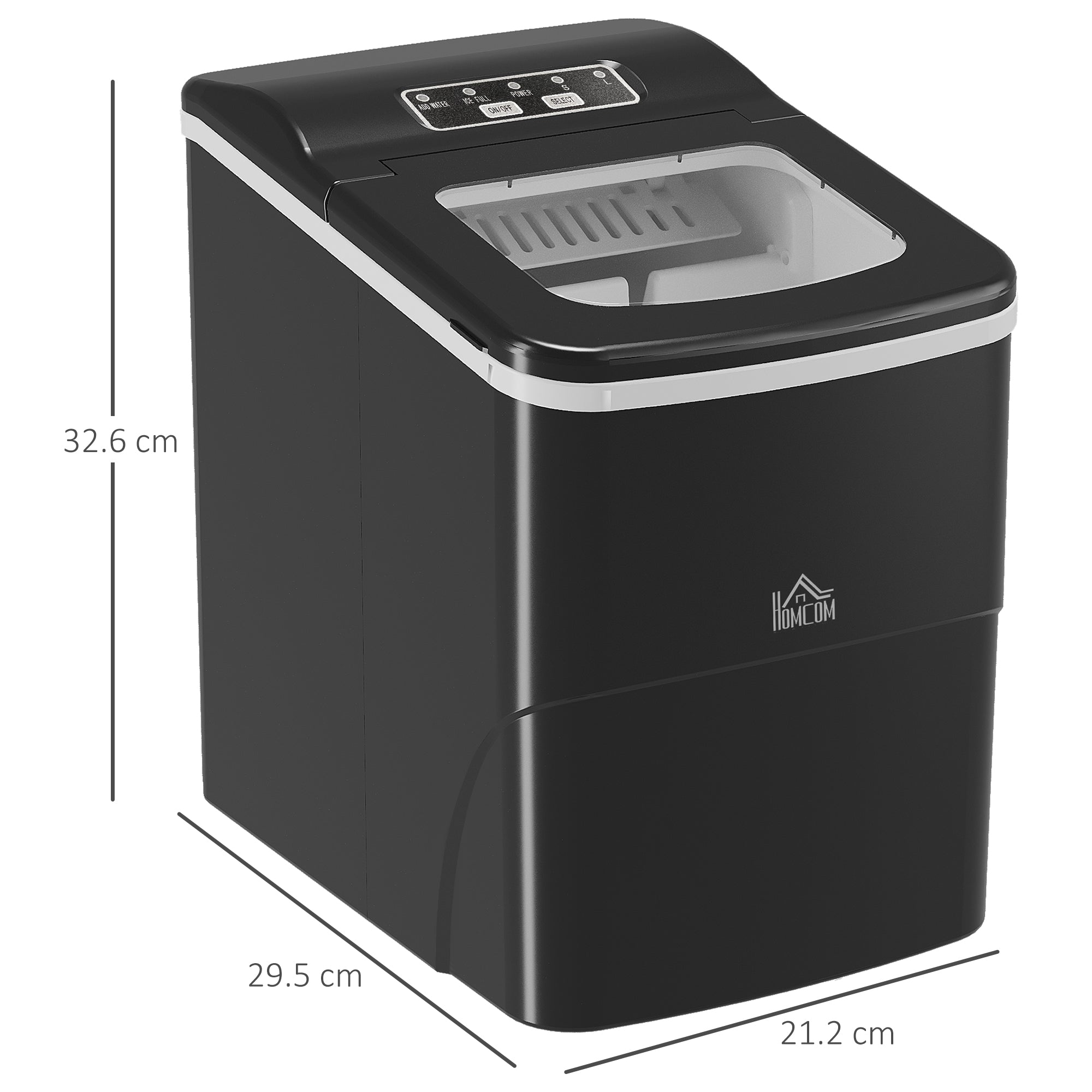 HOMCOM Countertop Ice Machine, 12Kg in 24 Hrs, 9 Cubes Ready in 8 Mins, Portable Ice Cube Maker with Self-Cleaning, Ice Scoop and Basket for Home, Kitchen, No Plumbing Required, Black